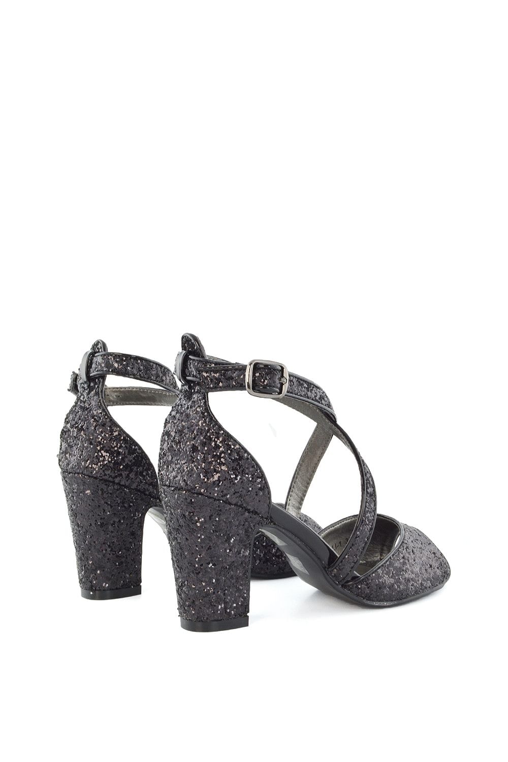 XY London 'Harlow' Cross Over Strappy Buckle Peep Toe Block High Heels image 2