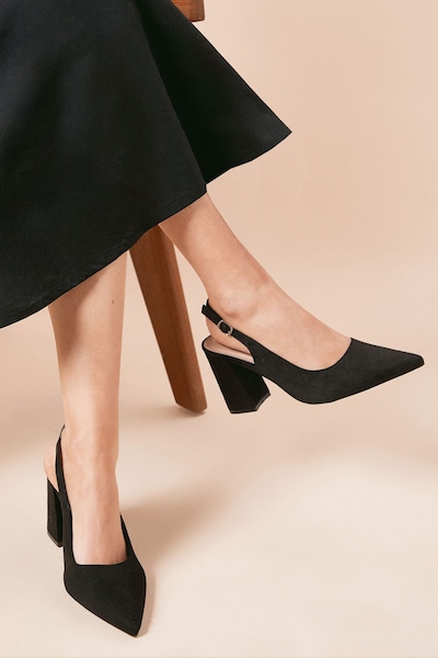Dorothy Perkins Ellens Pointed High Block Heel Slingback Court Shoes Natural Black
