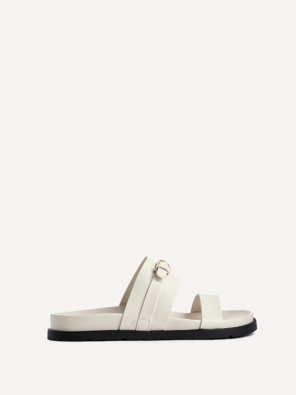 Linzi Ezra Ivory Faux Leather Flat Slider Sandals