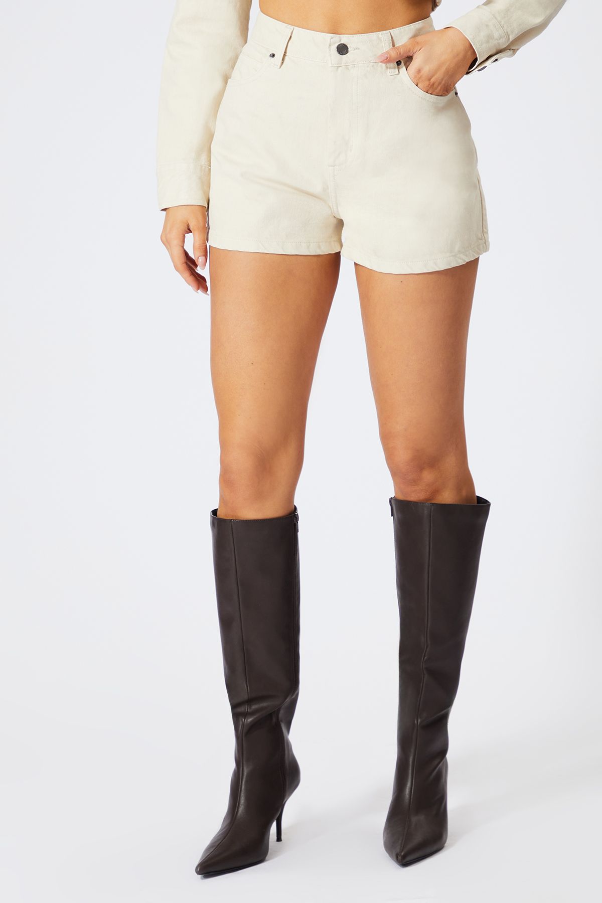 MissPap High Waist Denim Short Ecru image 2