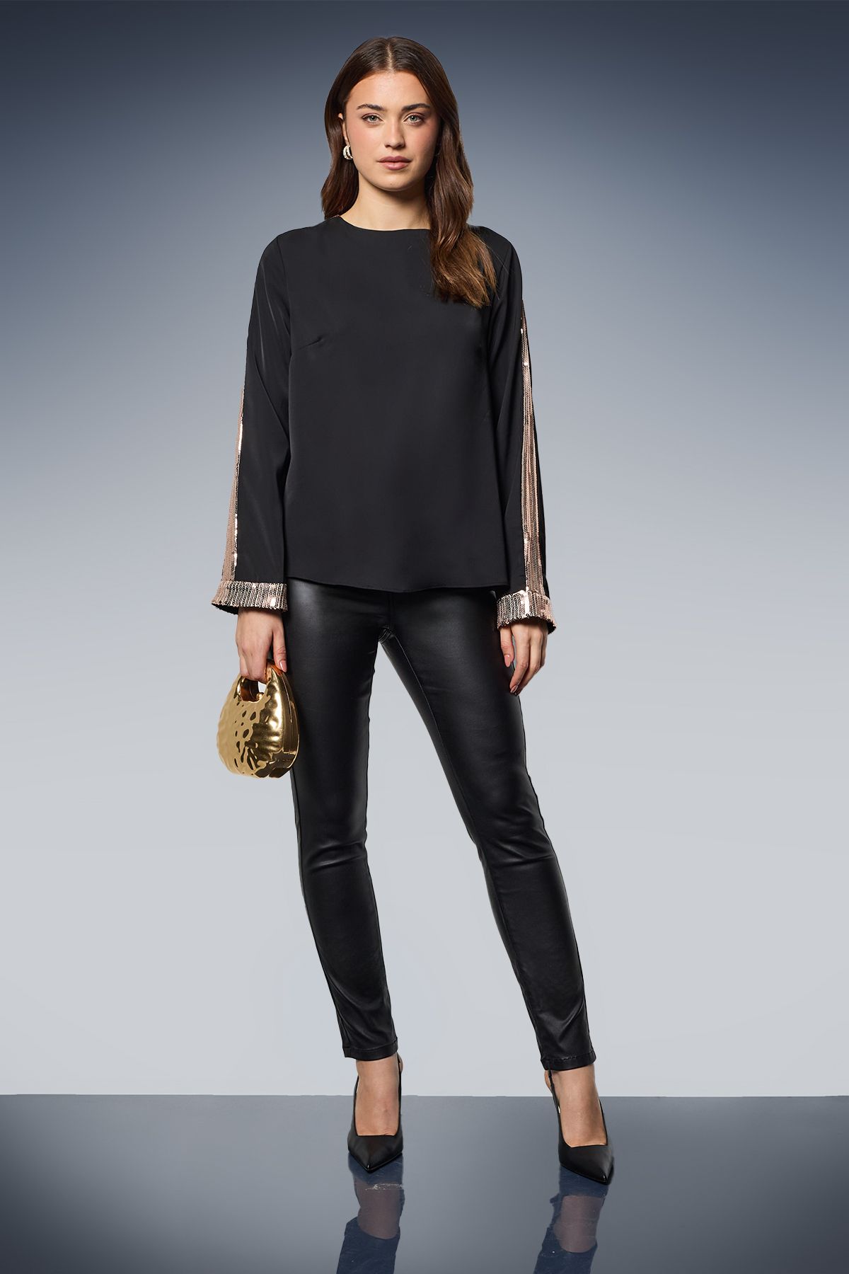 Dorothy Perkins Long Sleeve Sequin Blouse Black image 1
