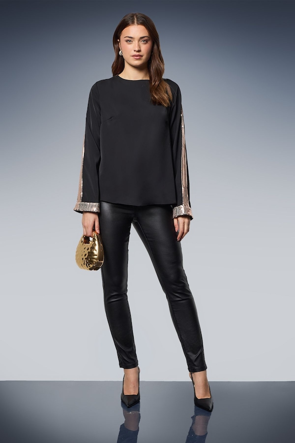 Dorothy Perkins Long Sleeve Sequin Blouse Black