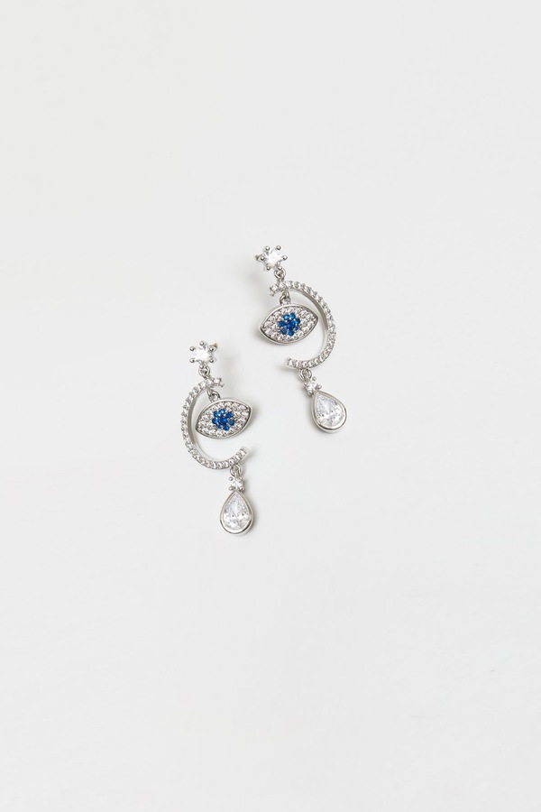 Jon Richard Rhodium Plated Evil Eye Drop Earrings