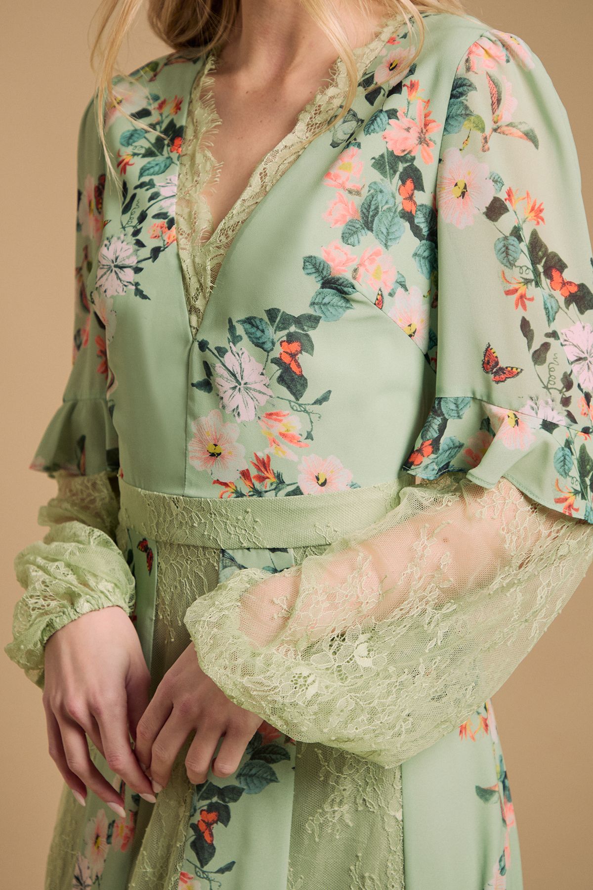 Oasis Lace Panel Midi Dress Sage image 5