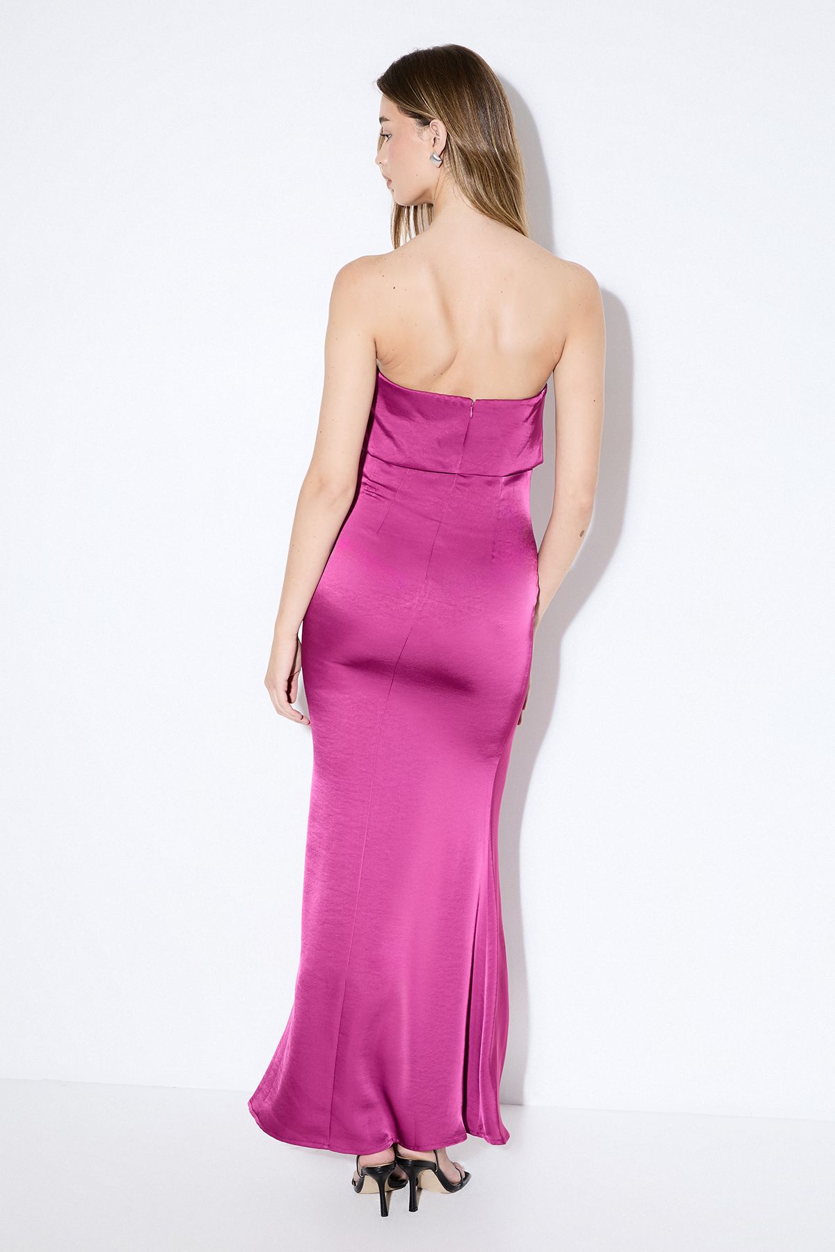 MissPap Premium Satin Bandeau Overlay Bridesmaid Dress Berry image 3