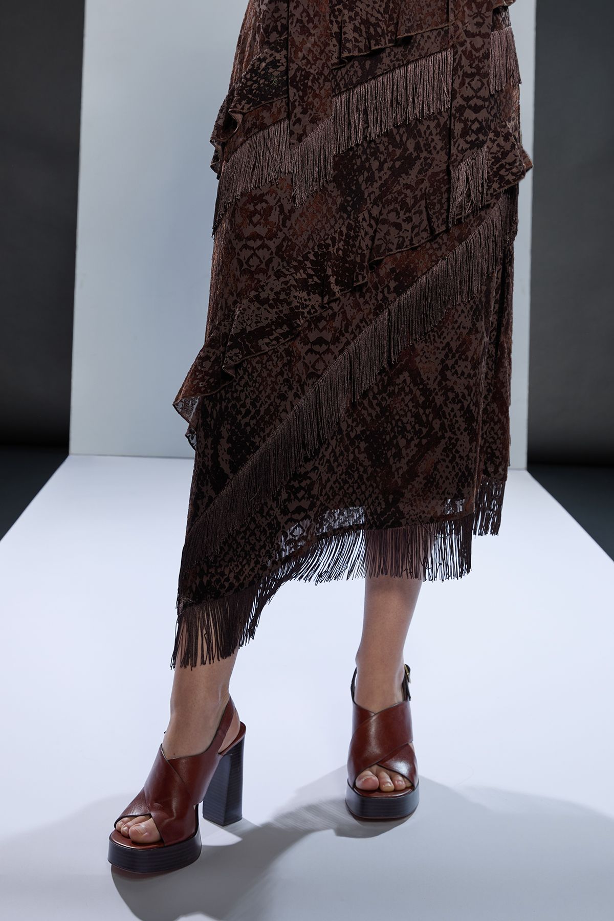 RUNWAY 1.8.1.8 Runway 1.8.1.8 Jacquard Velvet Scarf Dress Chocolate image 4
