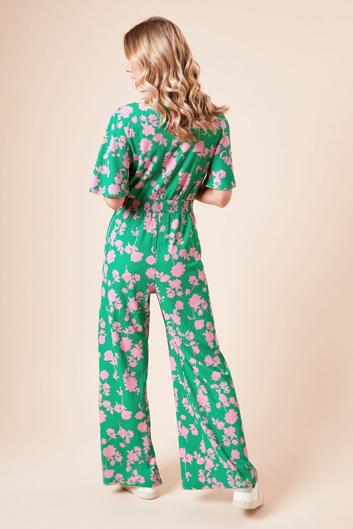 Dorothy Perkins Green Floral Wrap Front Angel Sleeve Jersey Jumpsuit Green image 3