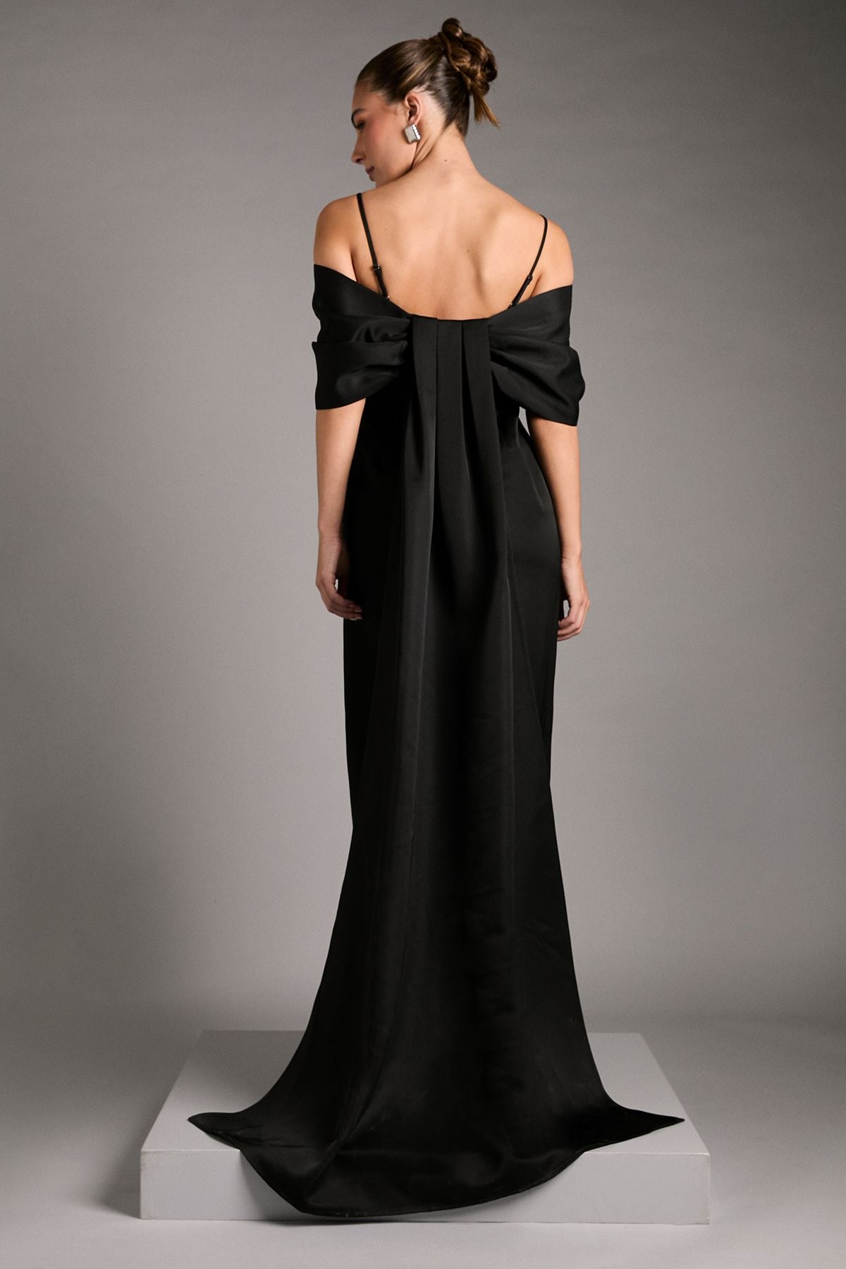 Coast Bardot Satin Dress With Bow Back Detail Black image 3