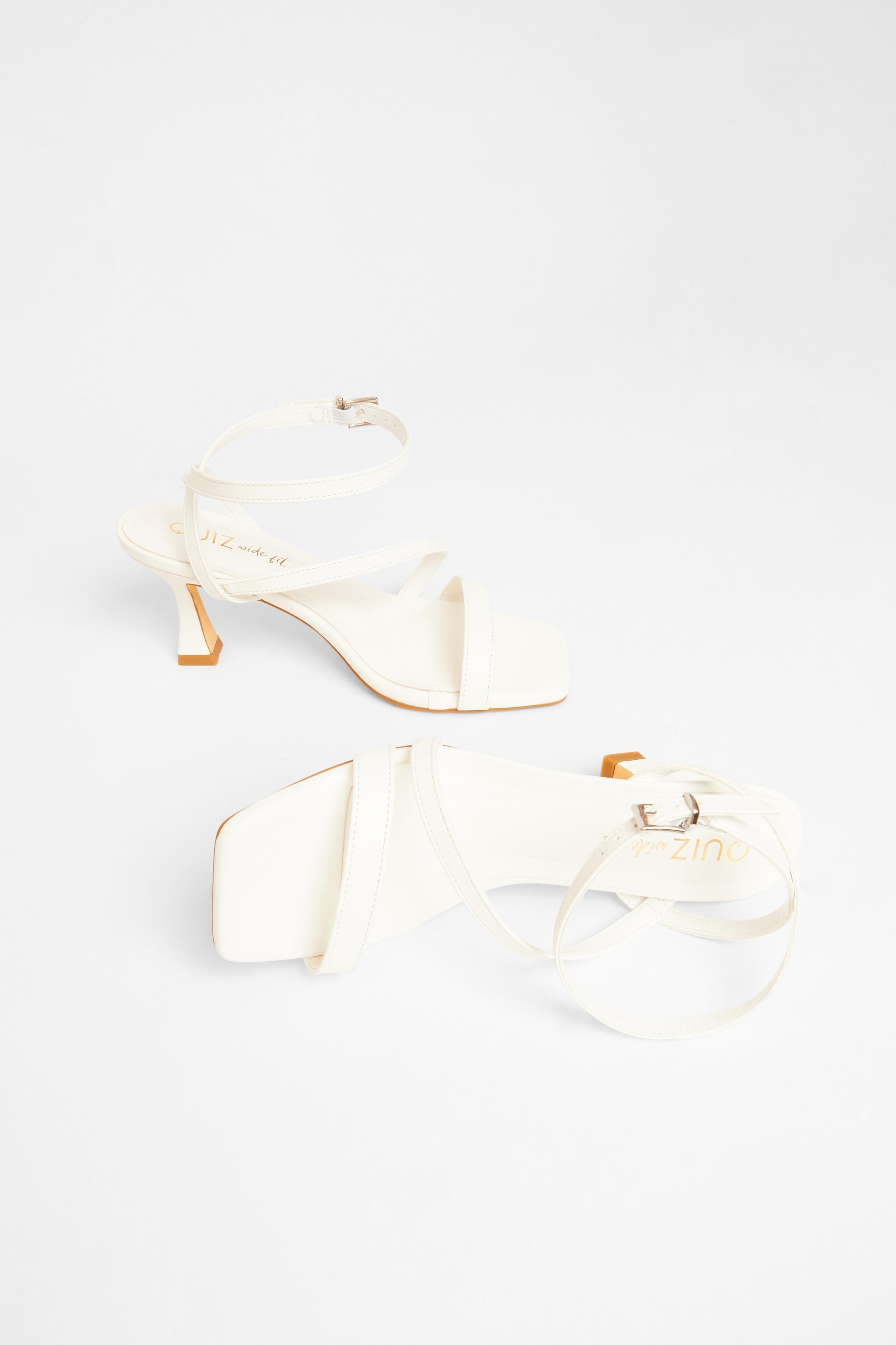 Quiz White Wide Fit Asymmetric Strap Heels image 2