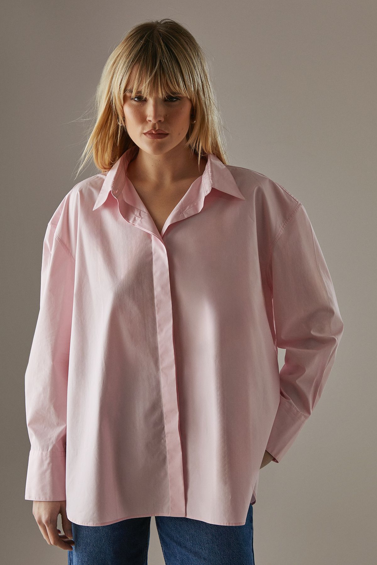 Warehouse Oversized Button Back Shirt Pale Pink image 1