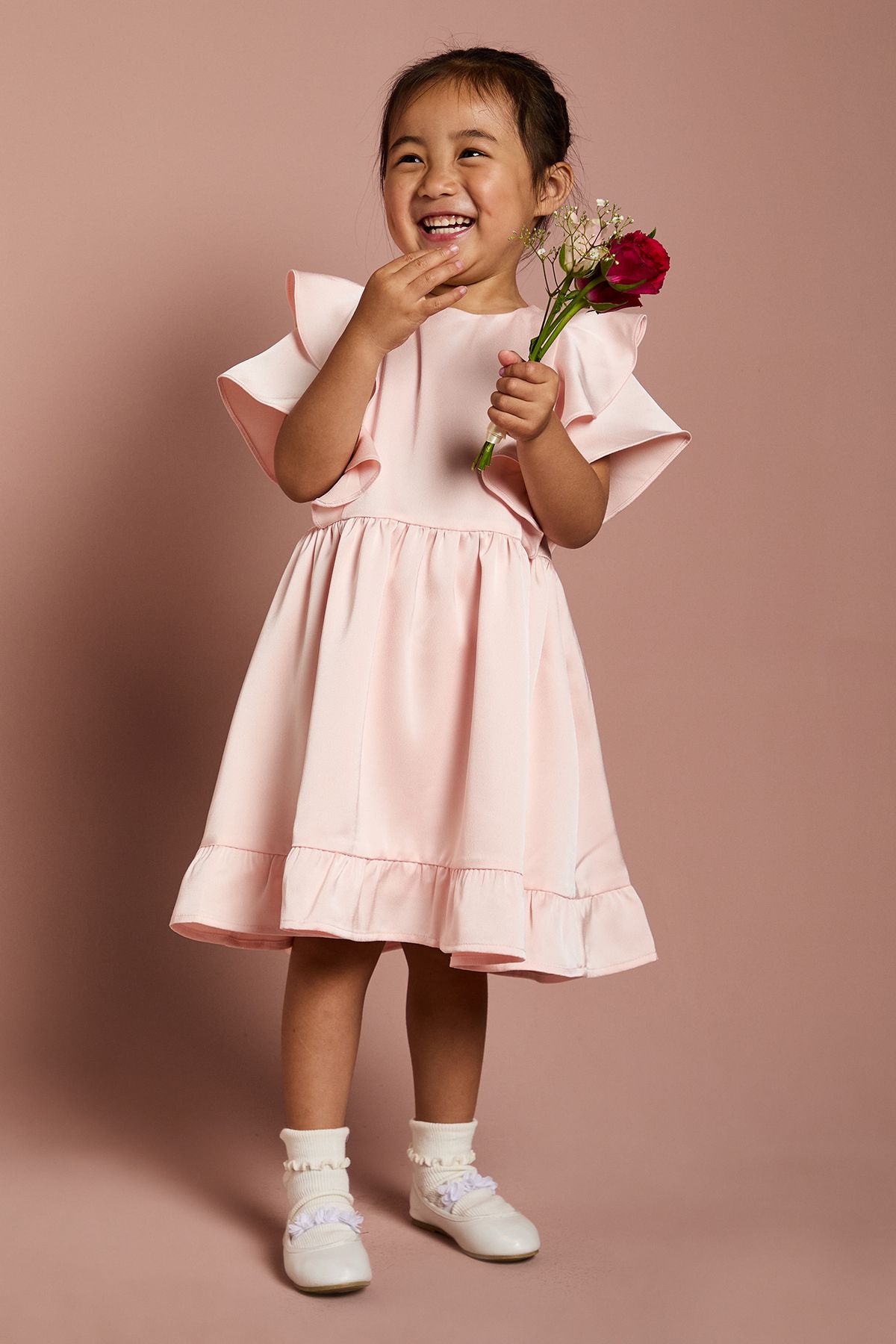 Coast Girls Ruffle Satin Back Crepe Dress Blush image 1