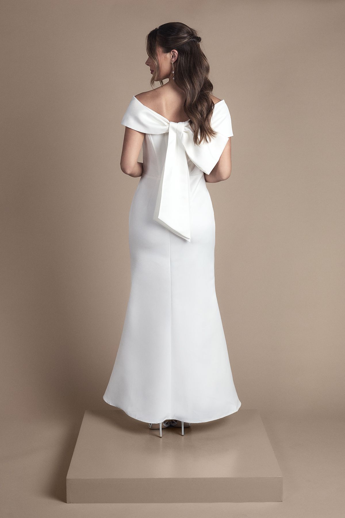 Coast Bardot Bow Back Fishtail Wedding Dress Ivory image 3