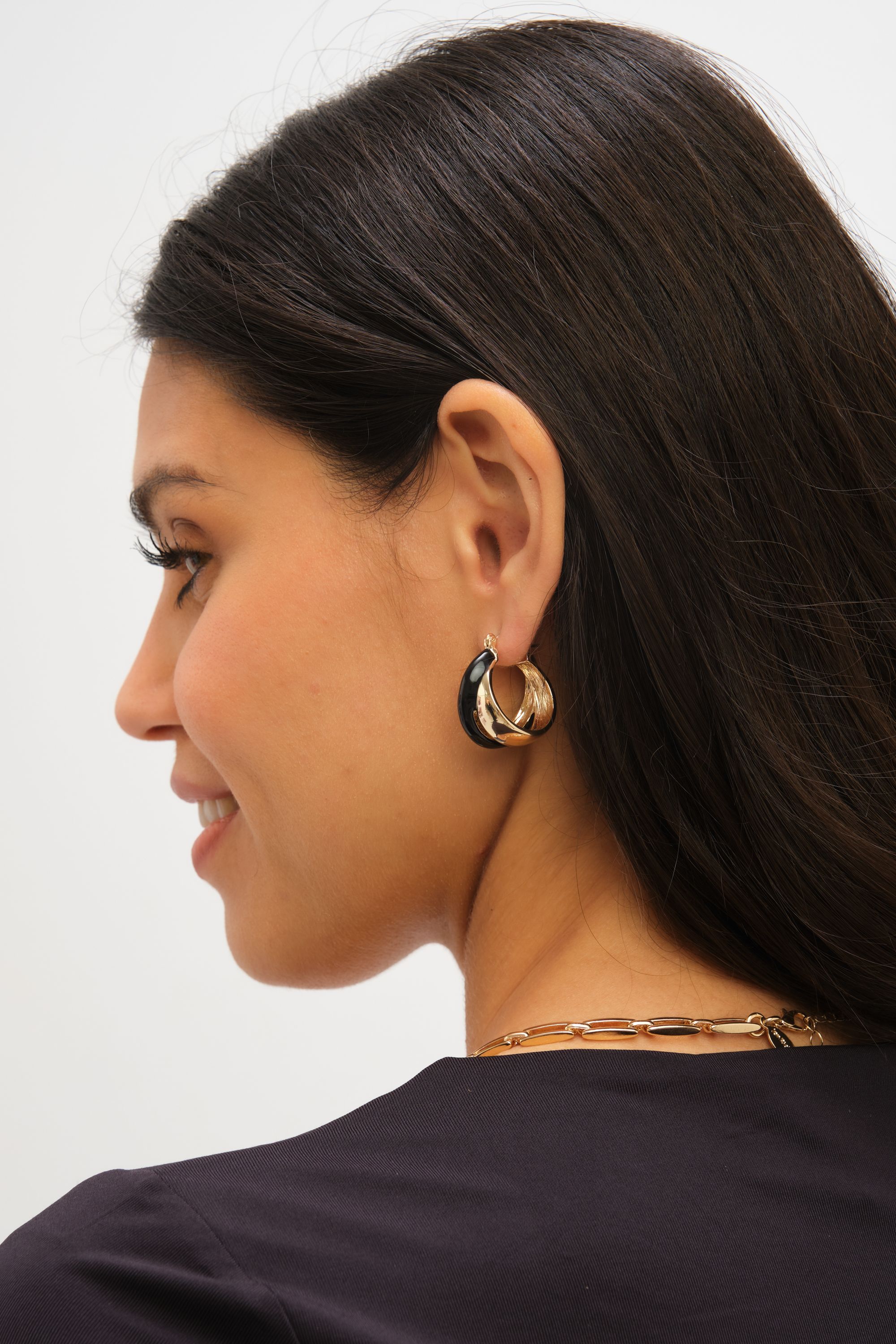 Jon Richard Gold Polished And Jet Enamel  Double Hoop Earrings image 2