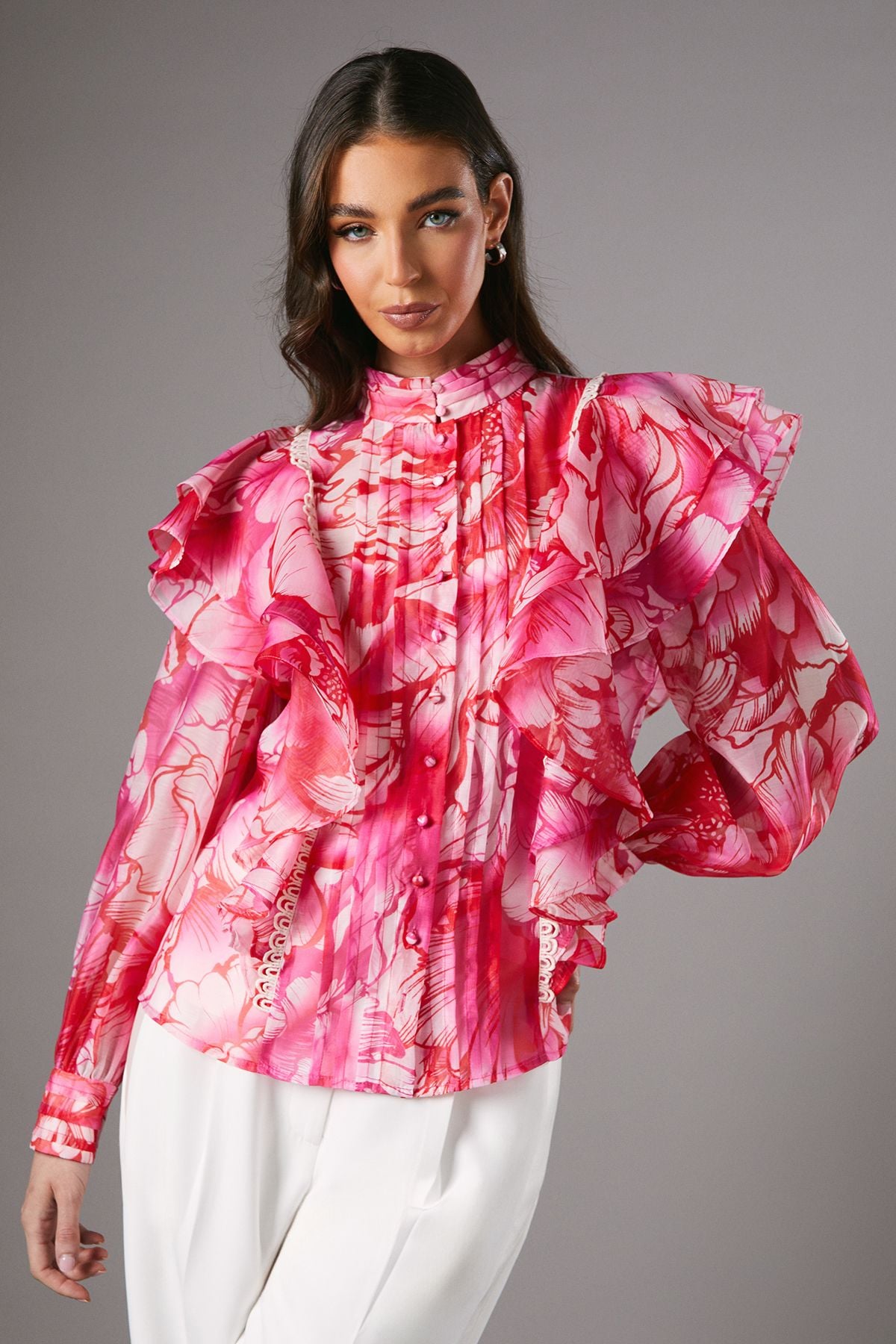 Coast Frill Button Through Blouse Pink image 1