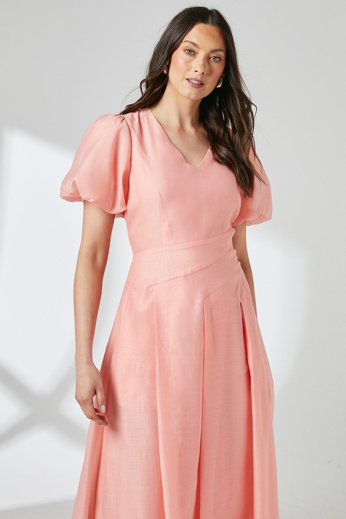 Principles Coral Puff Sleeve Organza Midi Dress Coral image 2
