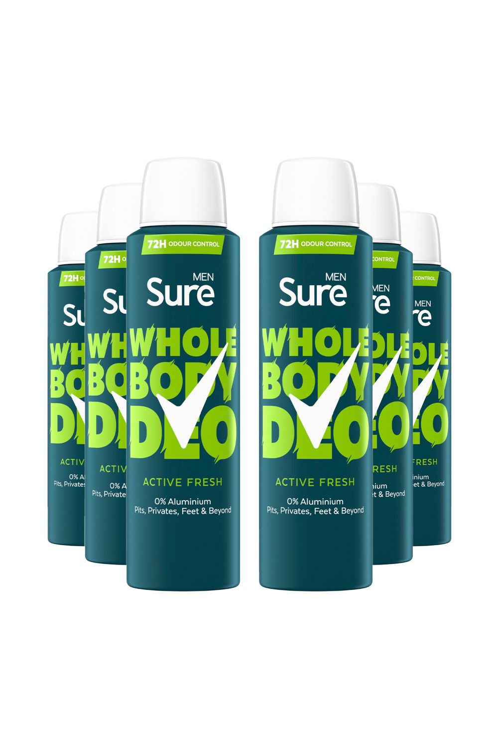 Sure Whole Body 'Deodorant Spray' Active Fresh w/ 72H Odour free 150ml, 6pk image 1