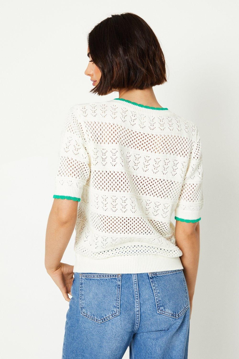 Oasis Pointelle Tipped Edge Knitted Top Ivory image 3