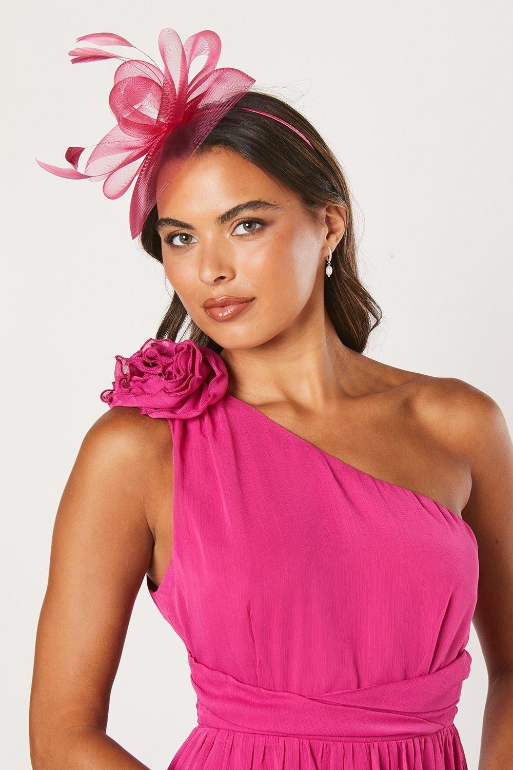 Coast Loop And Feather Mesh Fascinator Magenta image 1