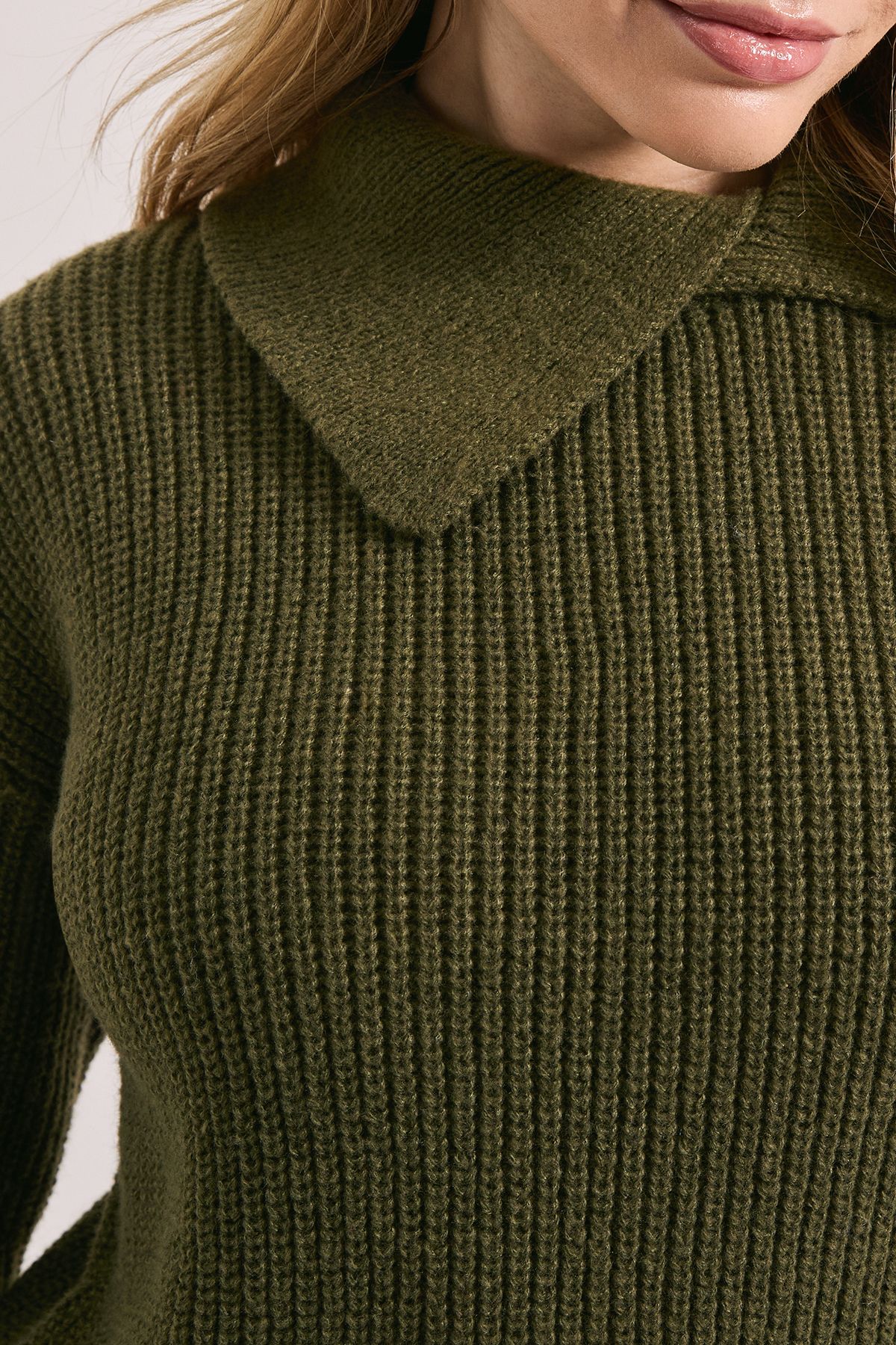 Dorothy Perkins Split Neck Ribbed Jumper Khaki image 5