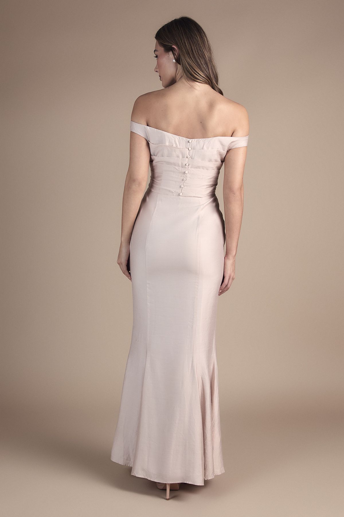 Coast Bardot Gathered Satin Fishtail Bridesmaid Dress Blush image 3