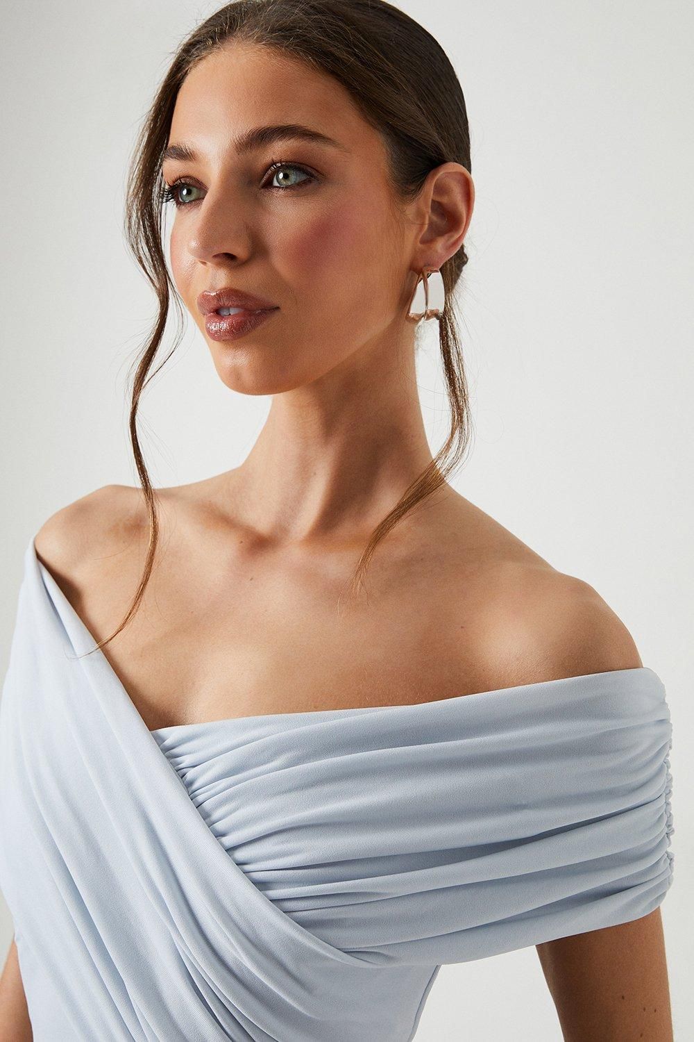 Coast Bardot Ruched Jersey Bridesmaid Dress Ice Blue image 4