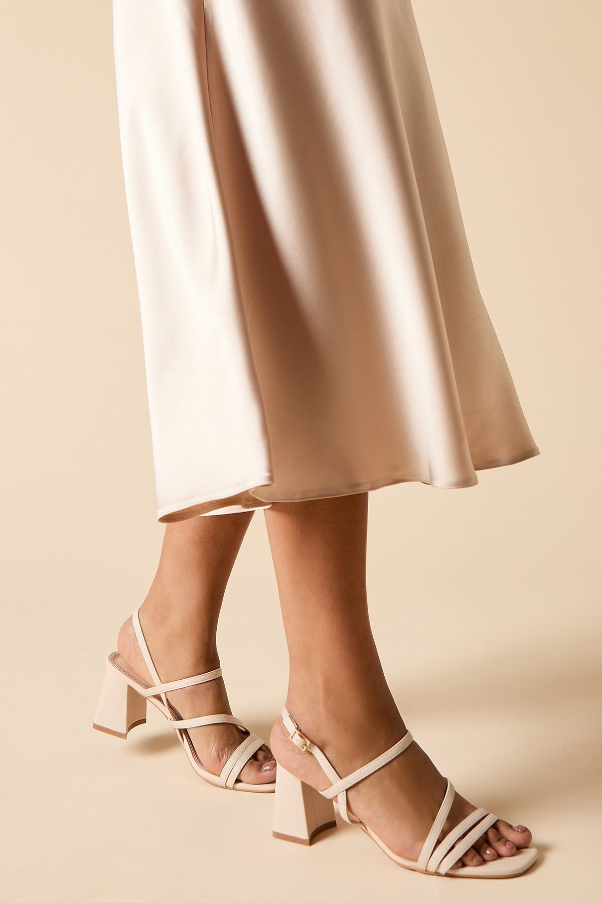 Dorothy Perkins Sophie Faux Leather Asymmetric Strap High Block Heel Sandals Beige image 1