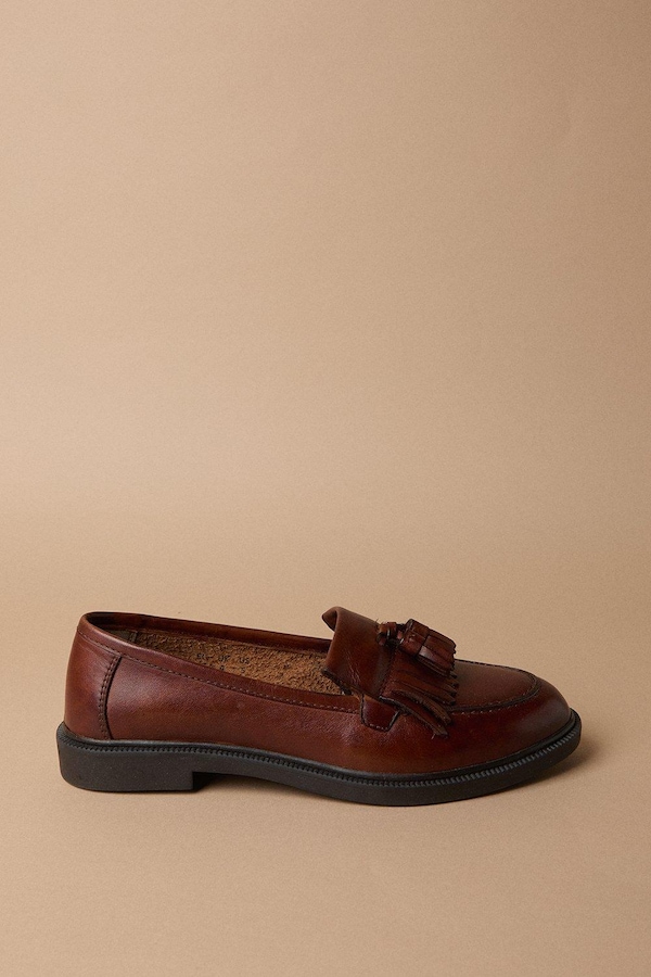 Oasis Brighton Leather Tassel Loafers Tan