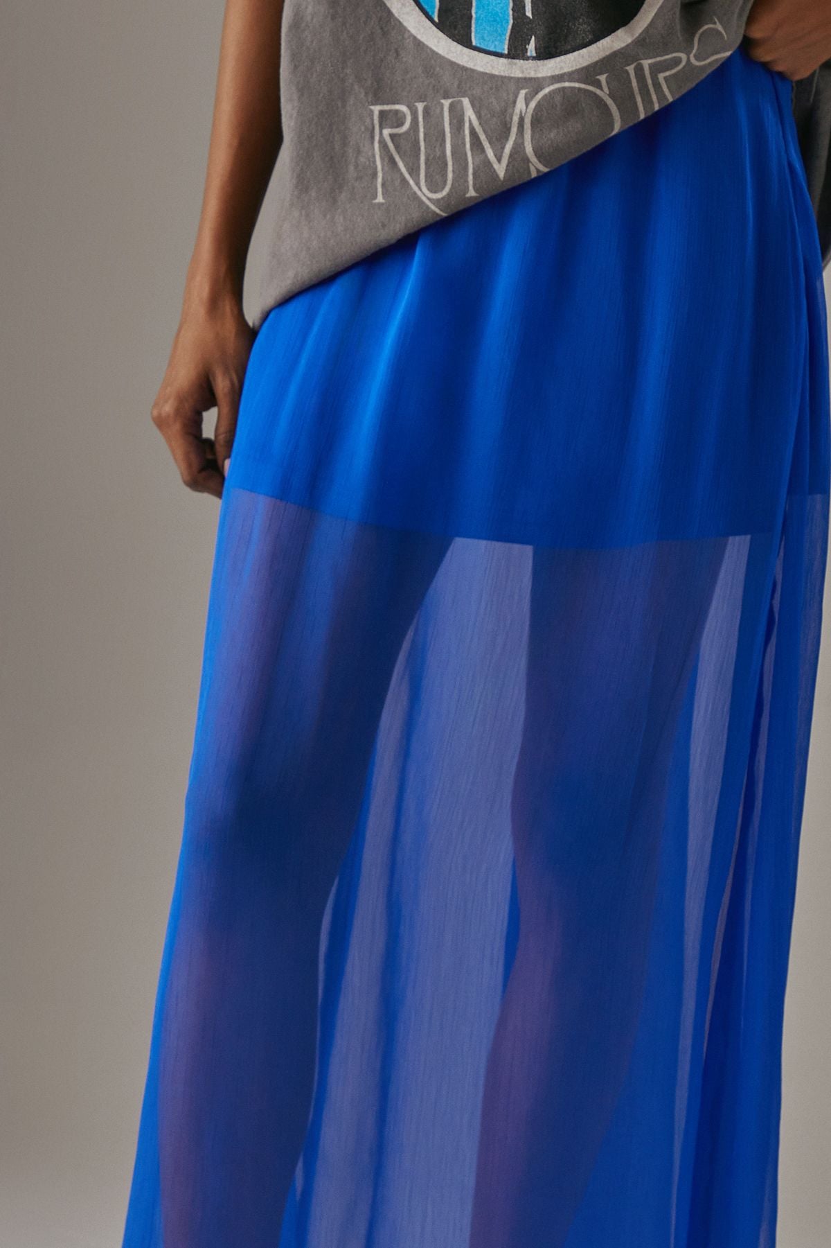 Warehouse Chiffon High Waisted Short Lining Maxi Skirt Electric Blue image 4