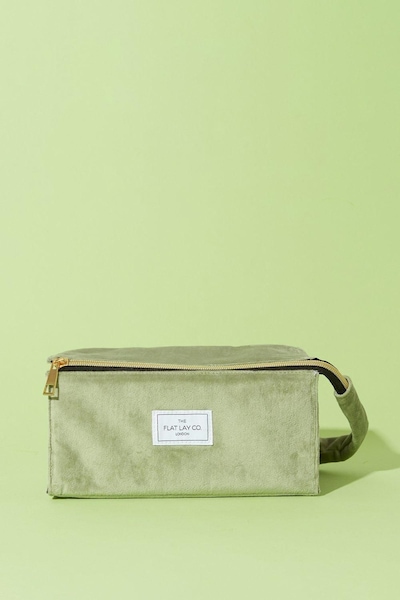 The Flat Lay Co Sage Velvet Open Flat Makeup Box Bag Sage