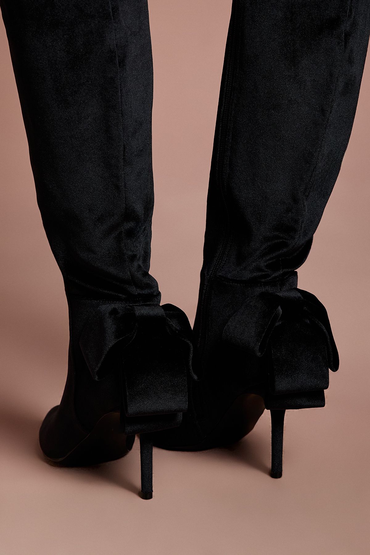 Coast Natasha Velvet Bow Back High Stiletto Heeled Knee Boots Black image 3