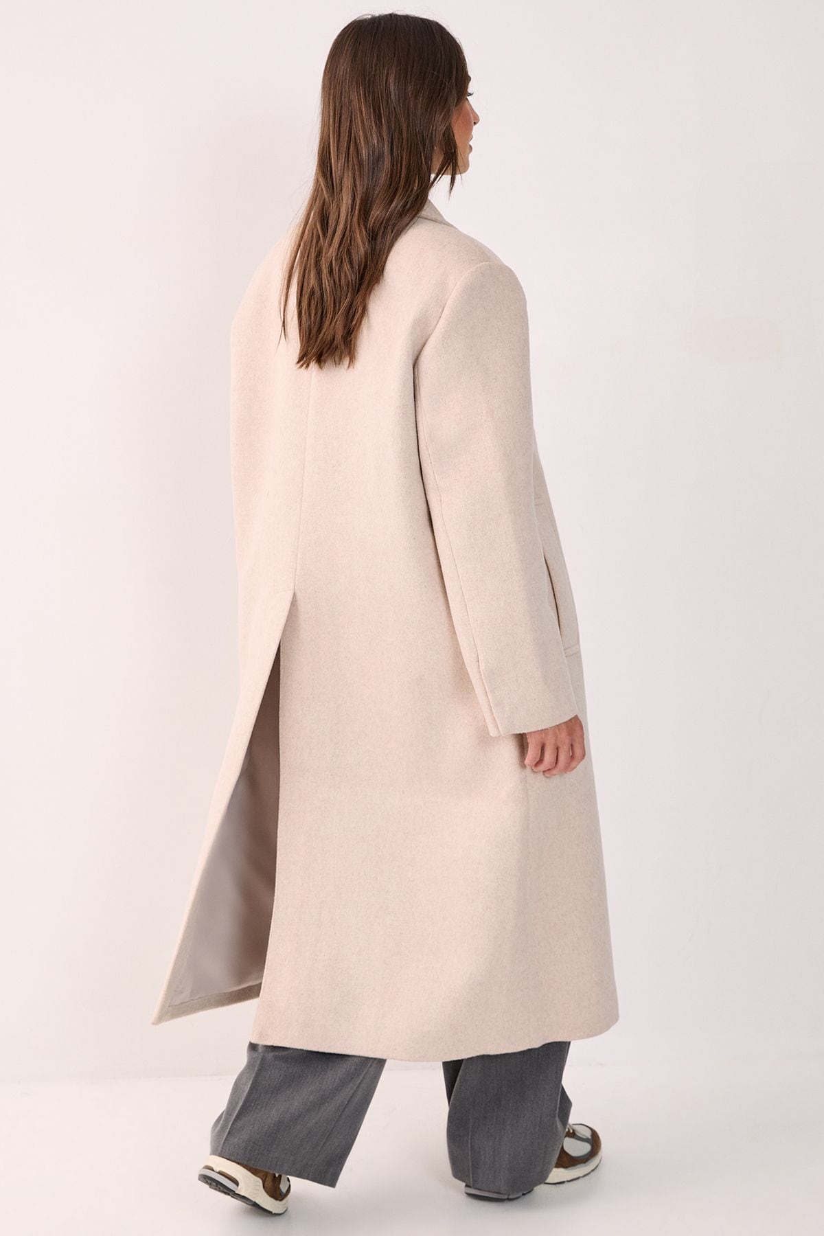 NastyGal Premium Oversized Wool Blend Maxi Coat Neutral image 3