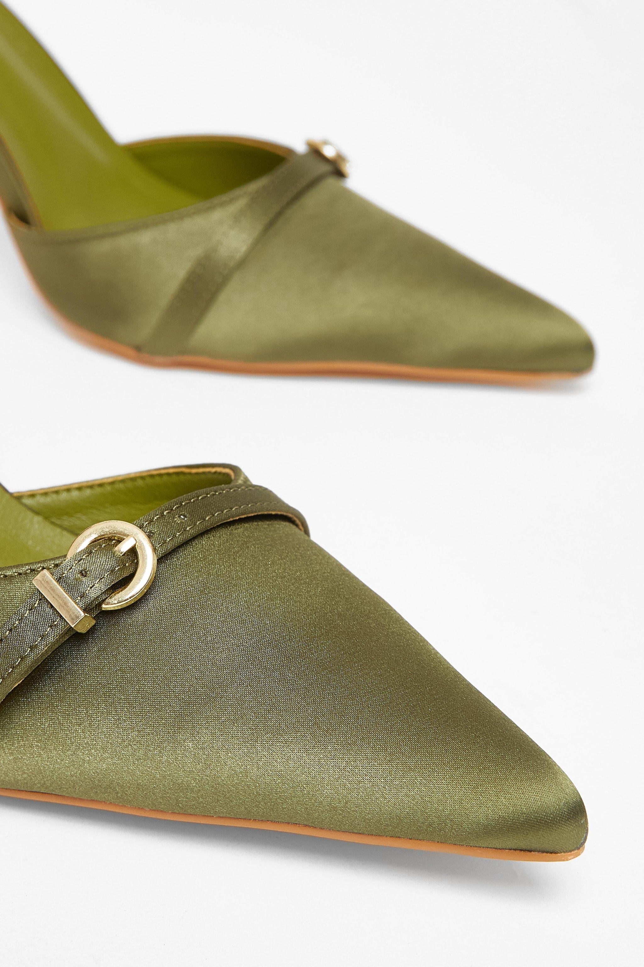 Quiz Green Satin Buckle Court Heels image 4