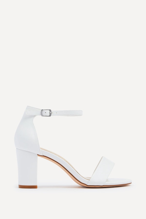 Linzi Legacy Wide Fit White Faux Leather Closed Black Block Heel