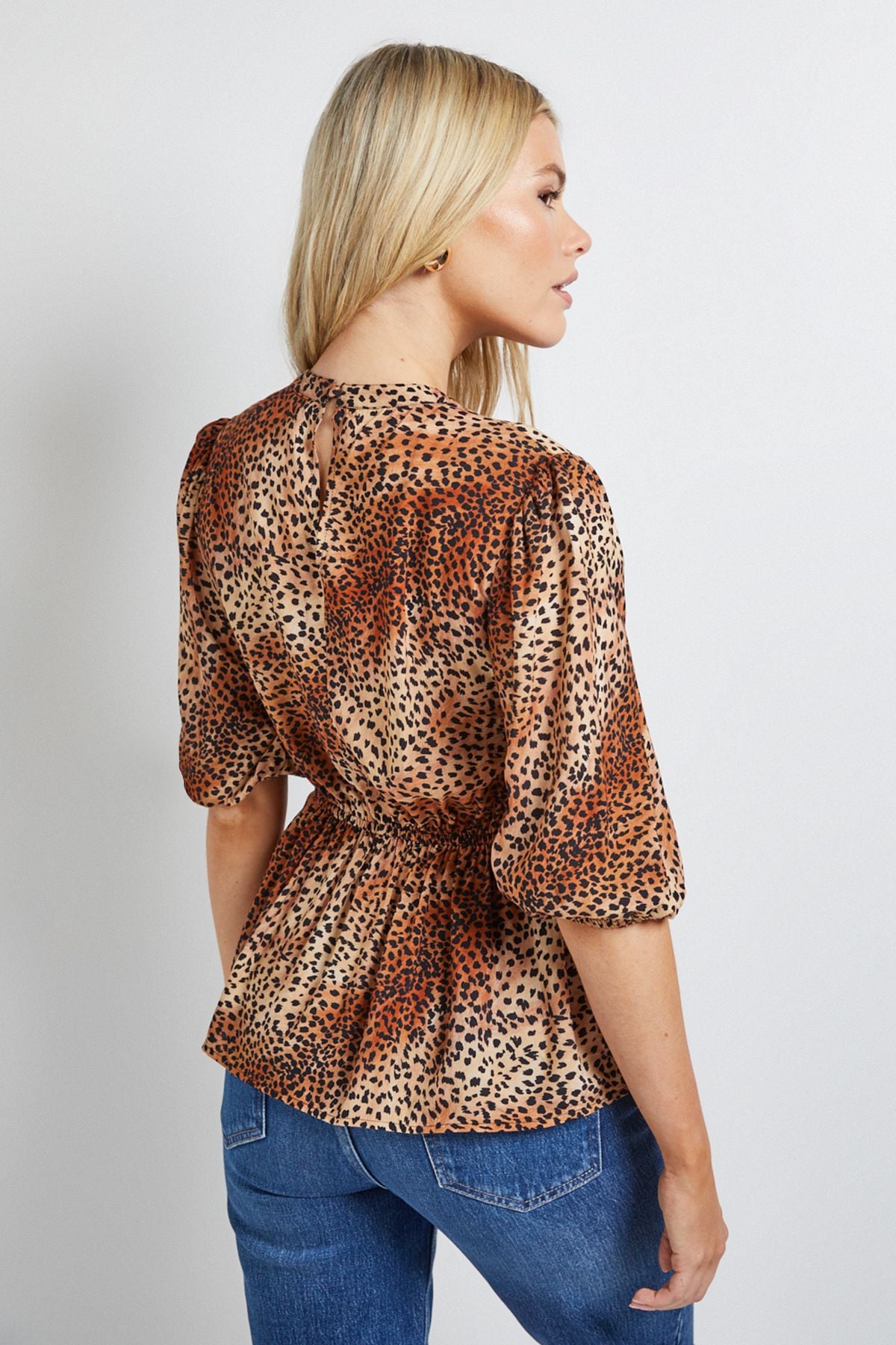 Dorothy Perkins Leopard High Neck Shirred Bodice Top Leopard image 3