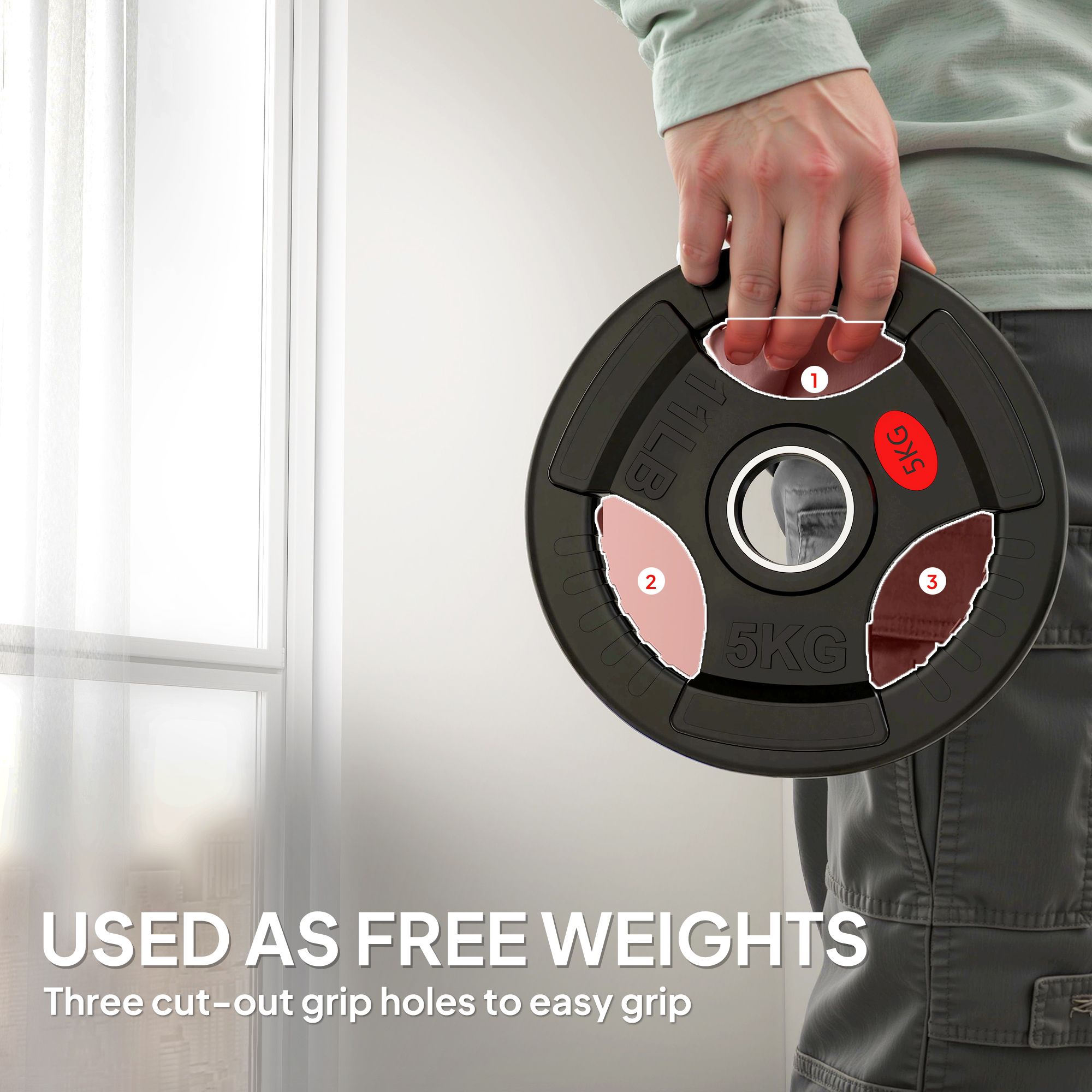 SPORTNOW 2 x 5kg Olympic Weight Plates, Weight Plate Discs with Tri-Grips image 4