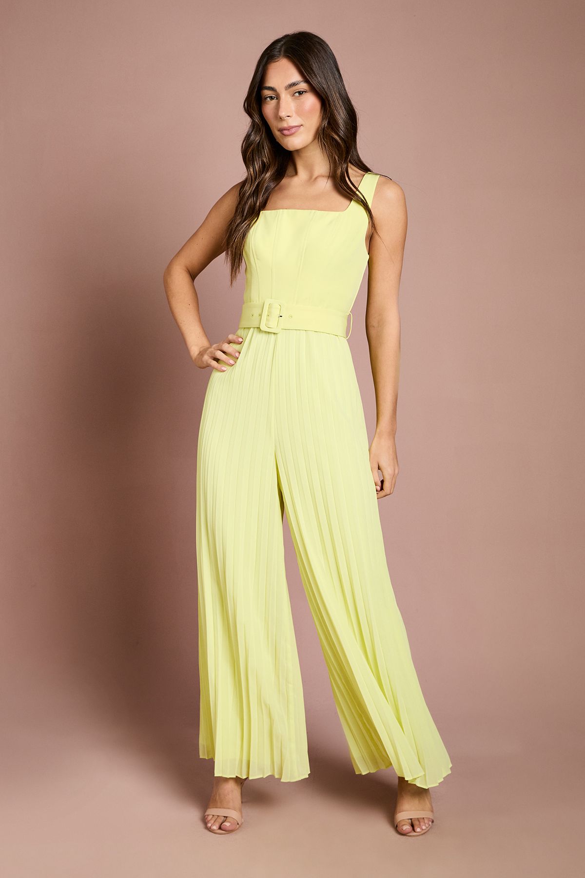Coast Seam Detail Pleated Wide Leg Jumpsuit Lemon image 1