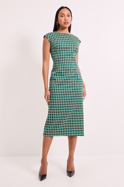 Principles Green Check Jacquard Column Midi Dress Bright Green