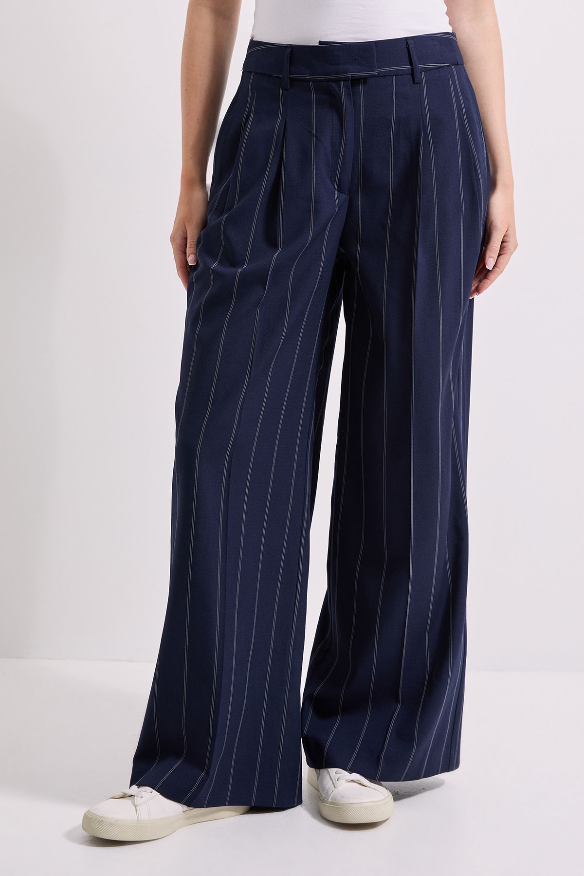 Dorothy Perkins Pinstripe Pleated Wide Leg Trouser Navy image 1