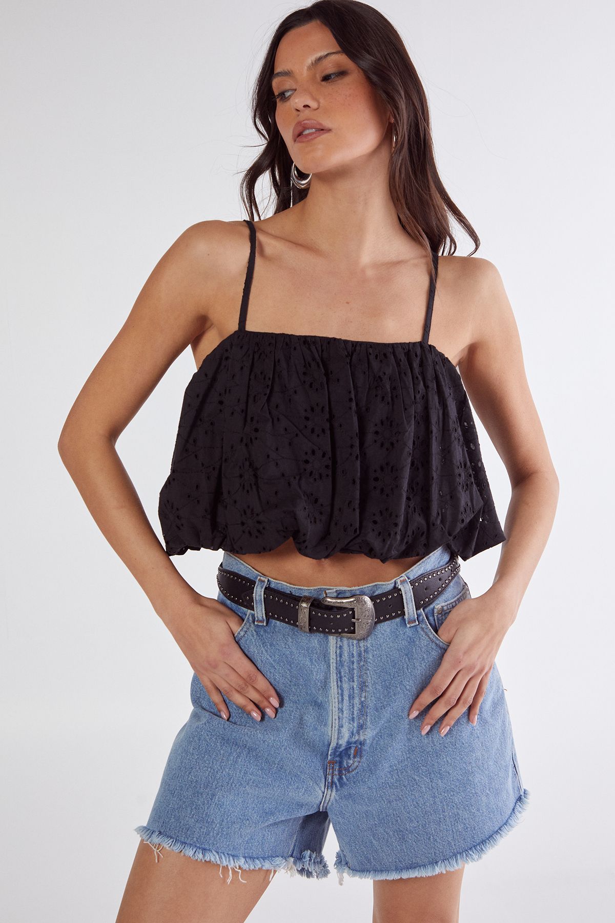 NastyGal Broderie Puffball Cami Top Black image 2