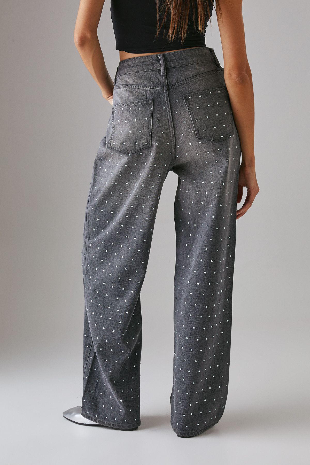 Warehouse Hotfix Embellished Denim Boyfriend Jean Ash Grey image 3