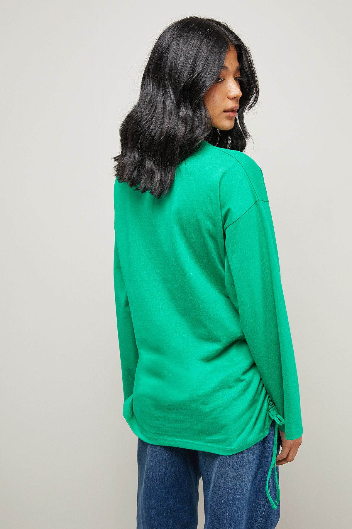 Warehouse Drawstring Channel 3/4 Sleeve Top Bright Green image 3