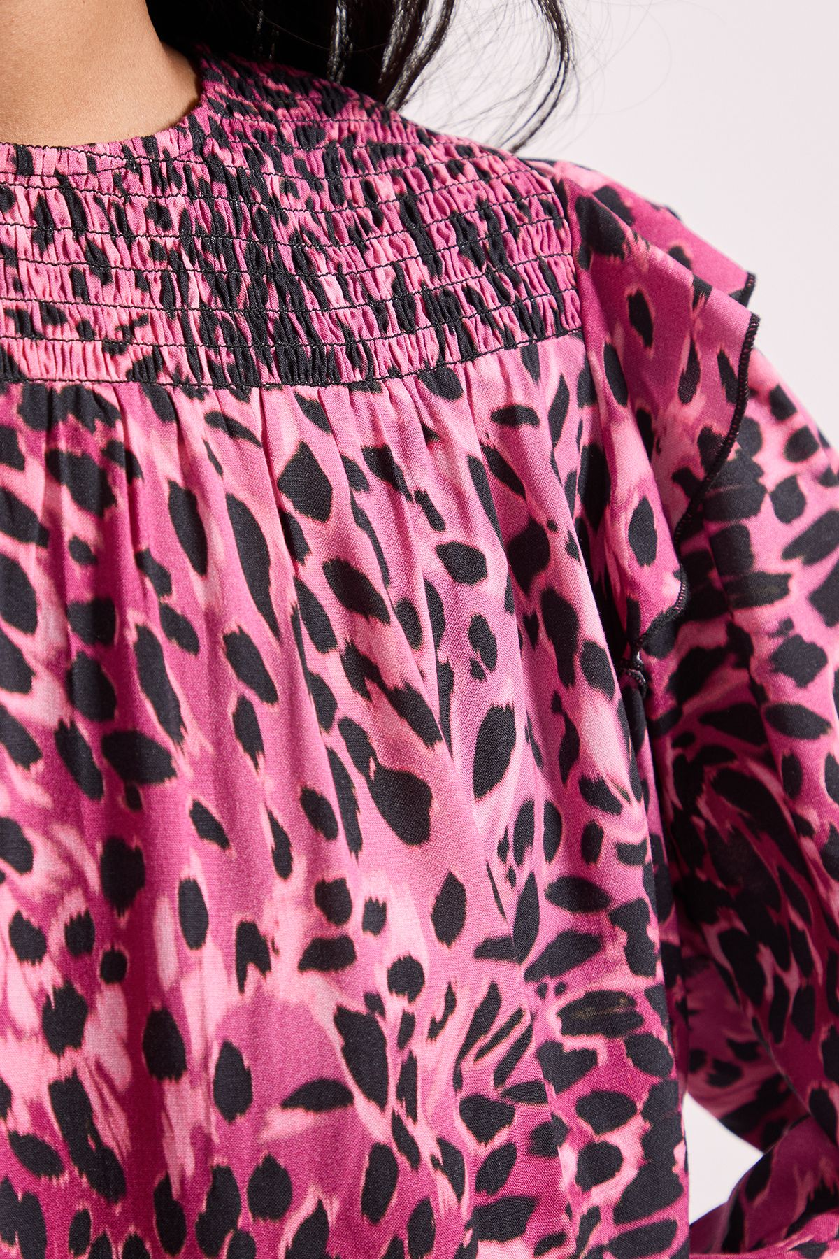 Dorothy Perkins Animal Print Petite Shirred Yoke Frill Detail Tip Animal image 5