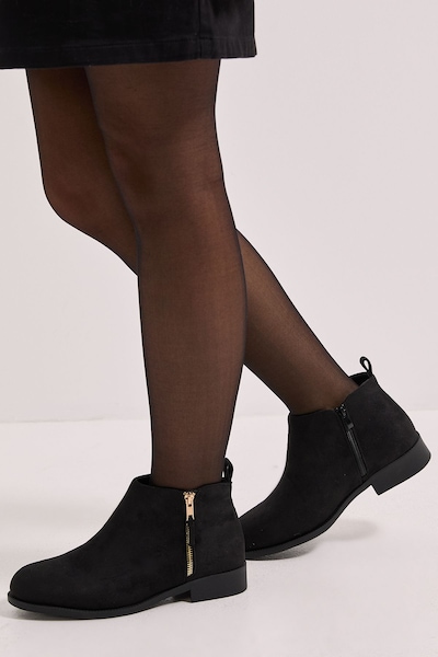 Dorothy Perkins Wide Fit Maddy Side Zip Flat Ankle Boots Natural Black