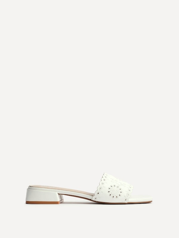 Linzi Lavender White Faux Leather Mule