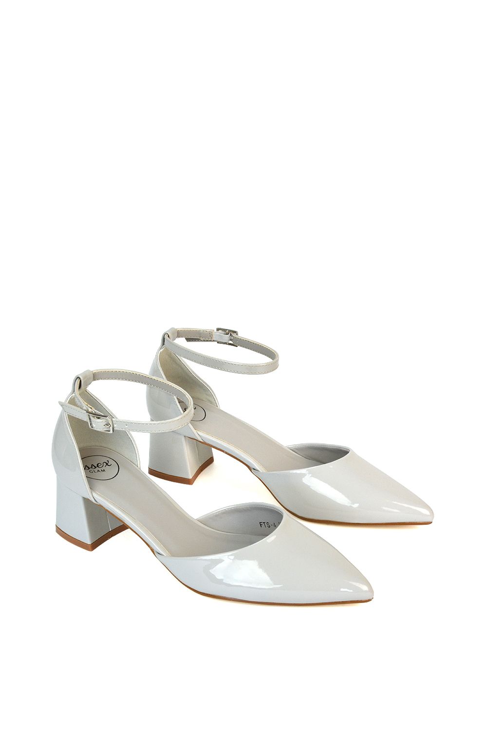 XY London 'Evie' Low Block Heel Pointed Toe Ankle Strap Court Shoes image 6