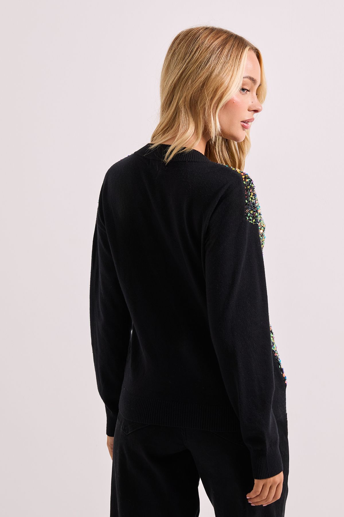 Dorothy Perkins Knitted Sequin Cricket Jumper Black image 3