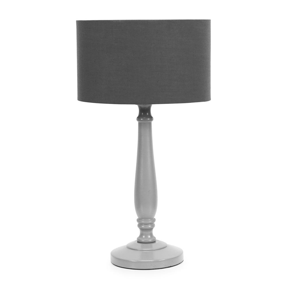 ValueLights Victoria Grey Wood Traditional Table Lamp with Fabric Drum Shade image 2