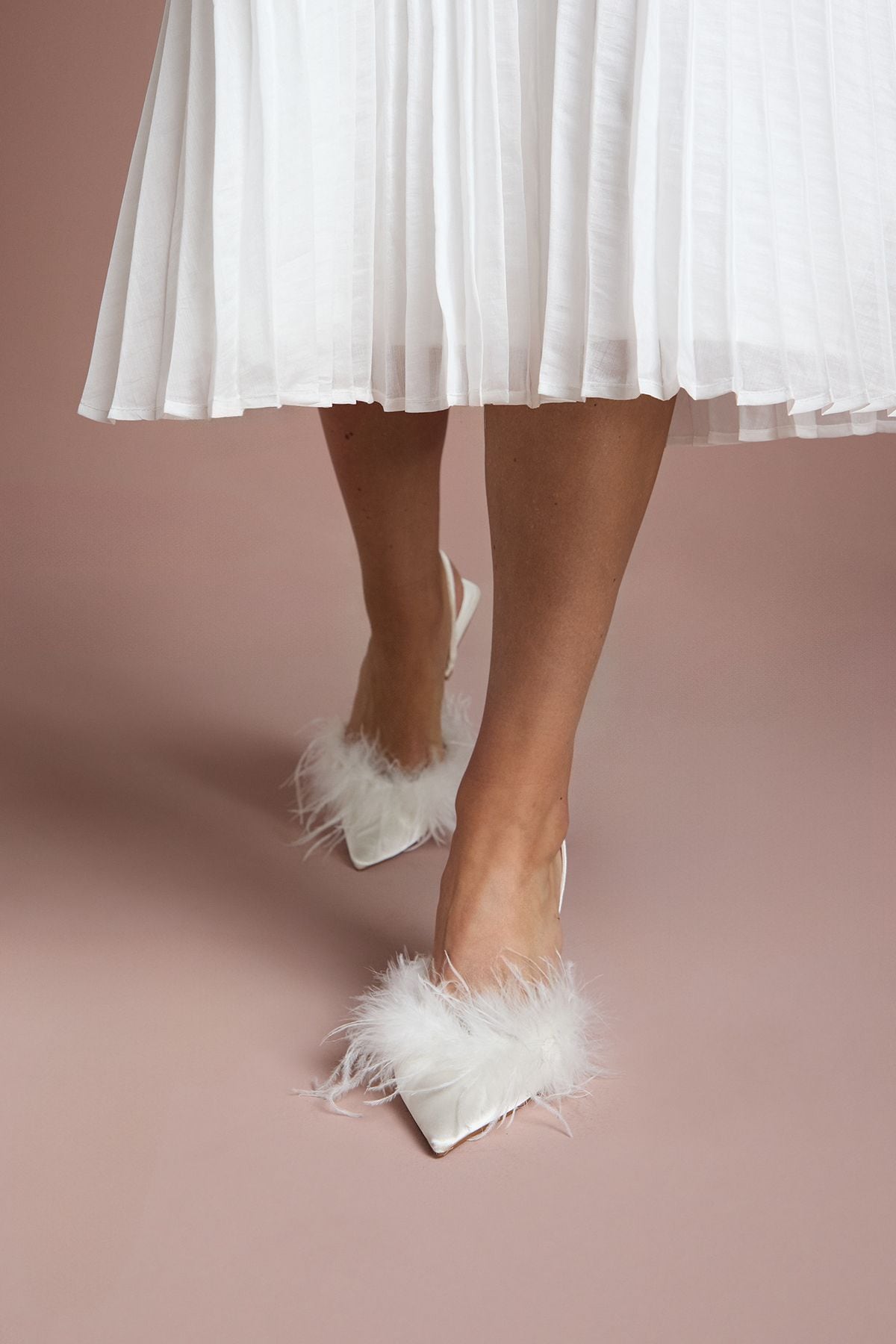 Coast Bridal Marina Satin Feather Pointed Slingback High Stiletto Court Shoes White image 2