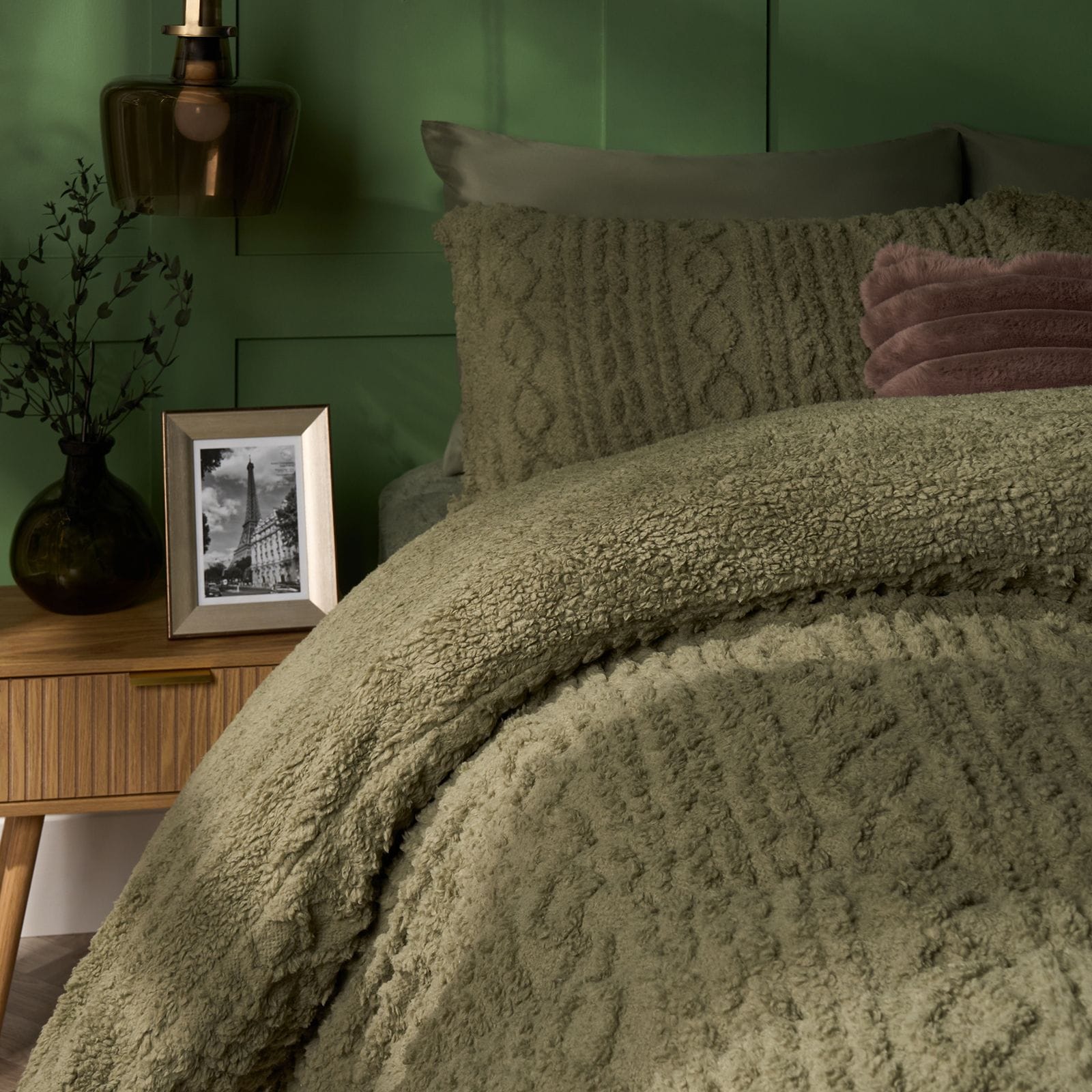 OHS Cable Knit Fleece Duvet Cover Set Warm Reversible Bedding image 2