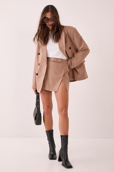 NastyGal Belted Split Mini Skirt Taupe